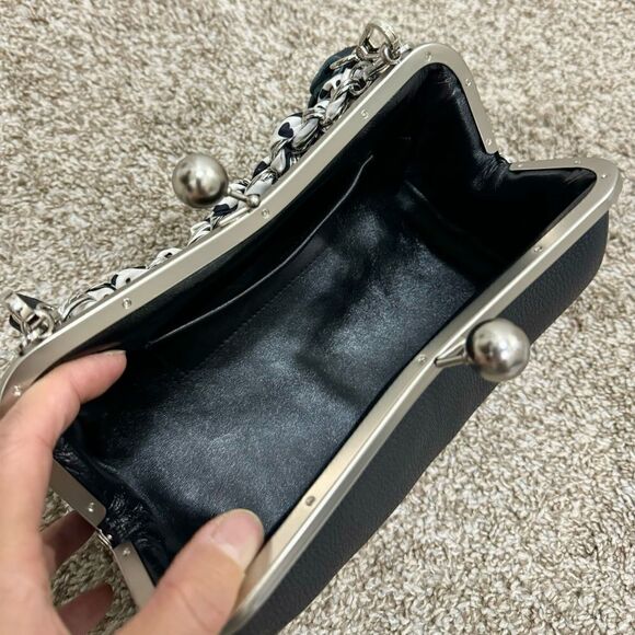 Black Togo Cowhide Leather Handmade Kisslock Baguette Bag With 3 Strap Styles - Picture 15 of 16